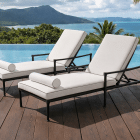 Adjustable outdoor chaise lounge chairs with weather resistant cushions